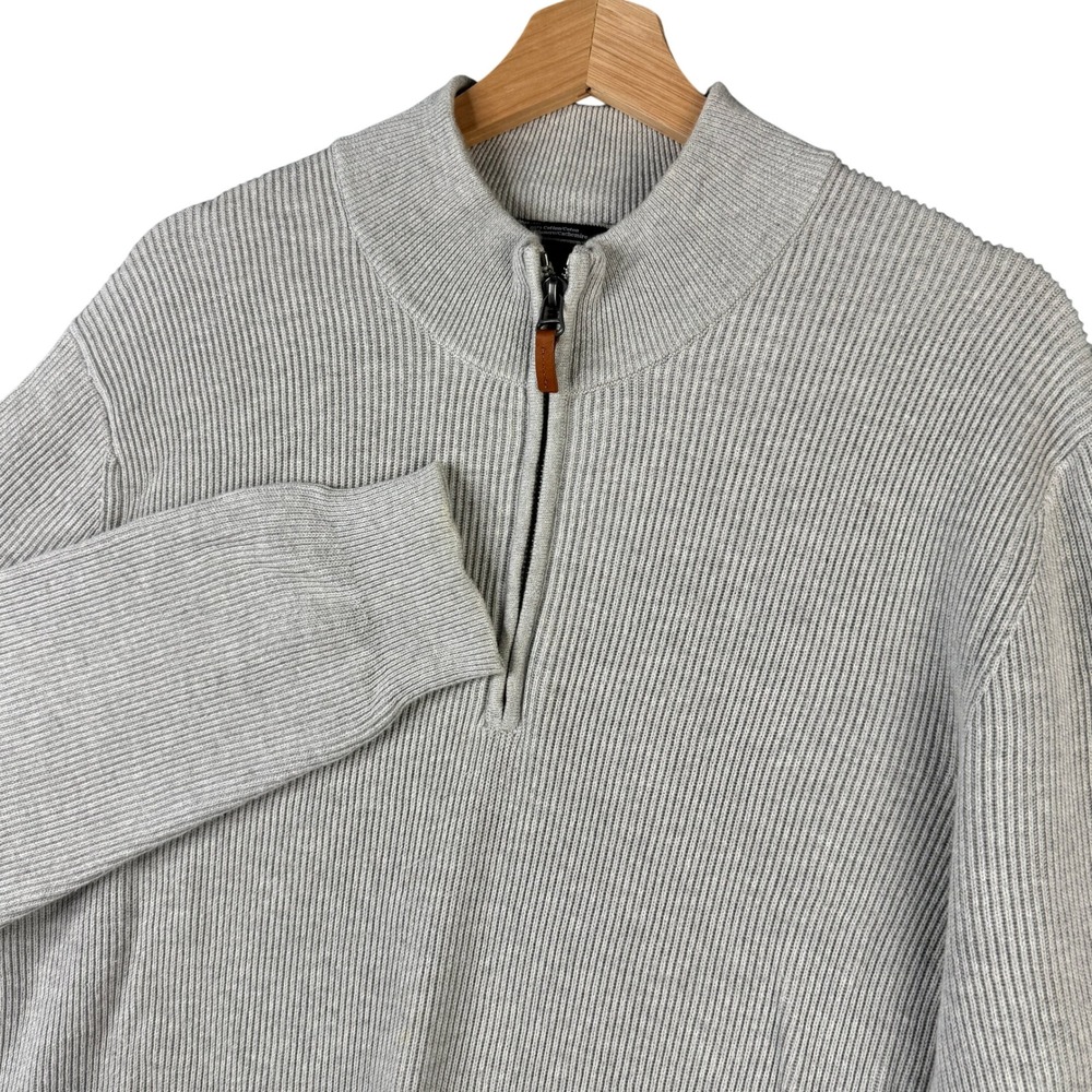 Nordstrom Men's Shop Gray Cotton Cashmere Ribbed Quarter Zip Sweater XL